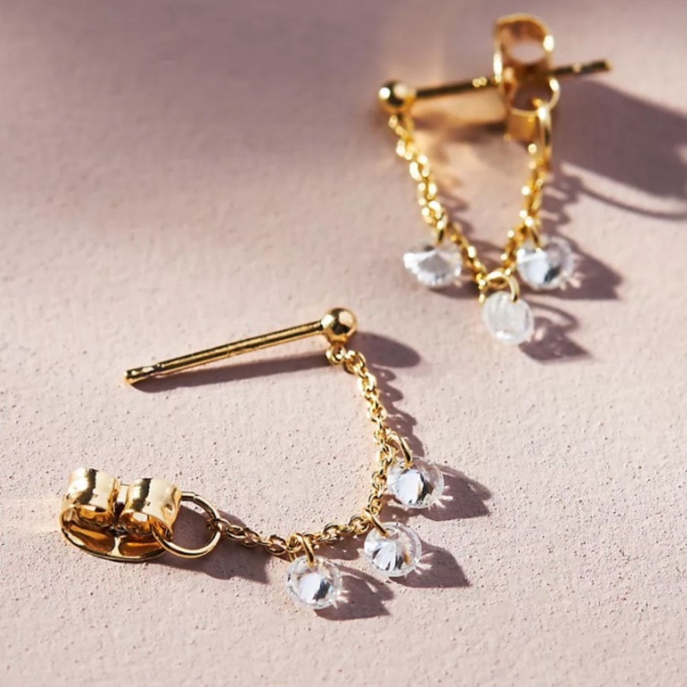 🆕 Anthropologie Crystal Drop Gold Earrings